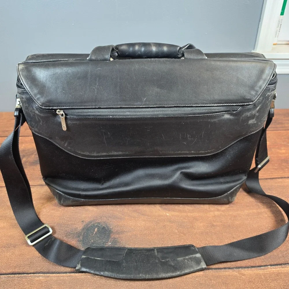 Tumi Briefcase Mens Large Black Leather Ballistic Nylon Laptop Messenger Bag